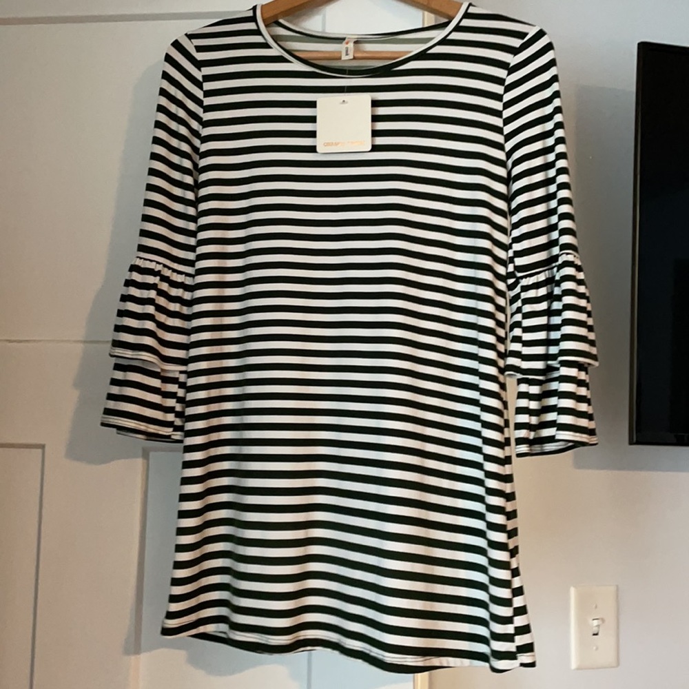 Orange Creek. Olive green and cream stripes super soft top